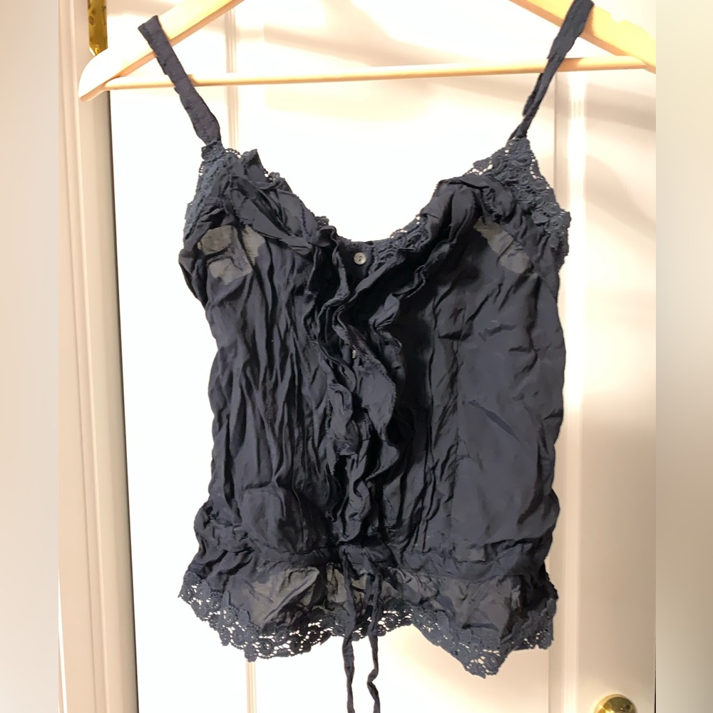 Abercrombie and Fitch Ruffled Tank Top in Navy - Size XS